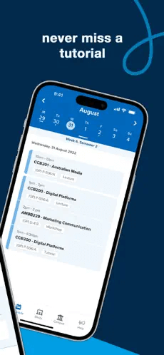 Never miss a tutorial. Screenshot showing QUT App calendar. Click for full image